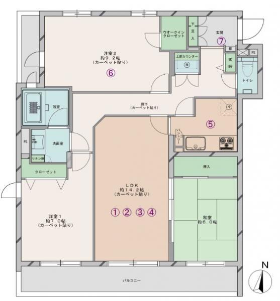 Floor plan. 3LDK, Price 38,800,000 yen, Occupied area 87.99 sq m , Balcony area 9.3 sq m