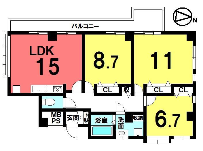 Floor plan. 3LDK, Price 25 million yen, Occupied area 89.57 sq m