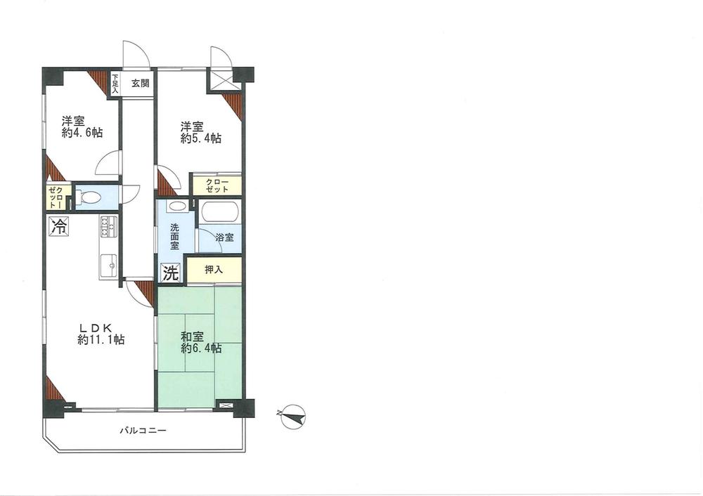 Floor plan. 3LDK, Price 37,800,000 yen, Footprint 63.6 sq m , Balcony area 7.72 sq m