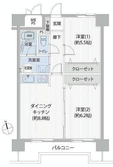 Floor plan. 2DK, Price 18,800,000 yen, Occupied area 51.17 sq m , Balcony area 6.81 sq m