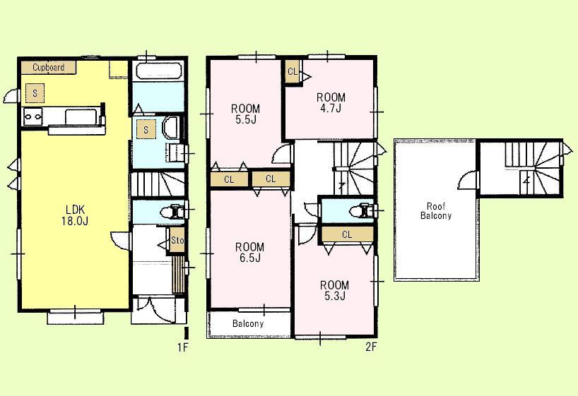 Floor plan. 59,800,000 yen, 4LDK, Land area 85.43 sq m , Building area 95.63 sq m