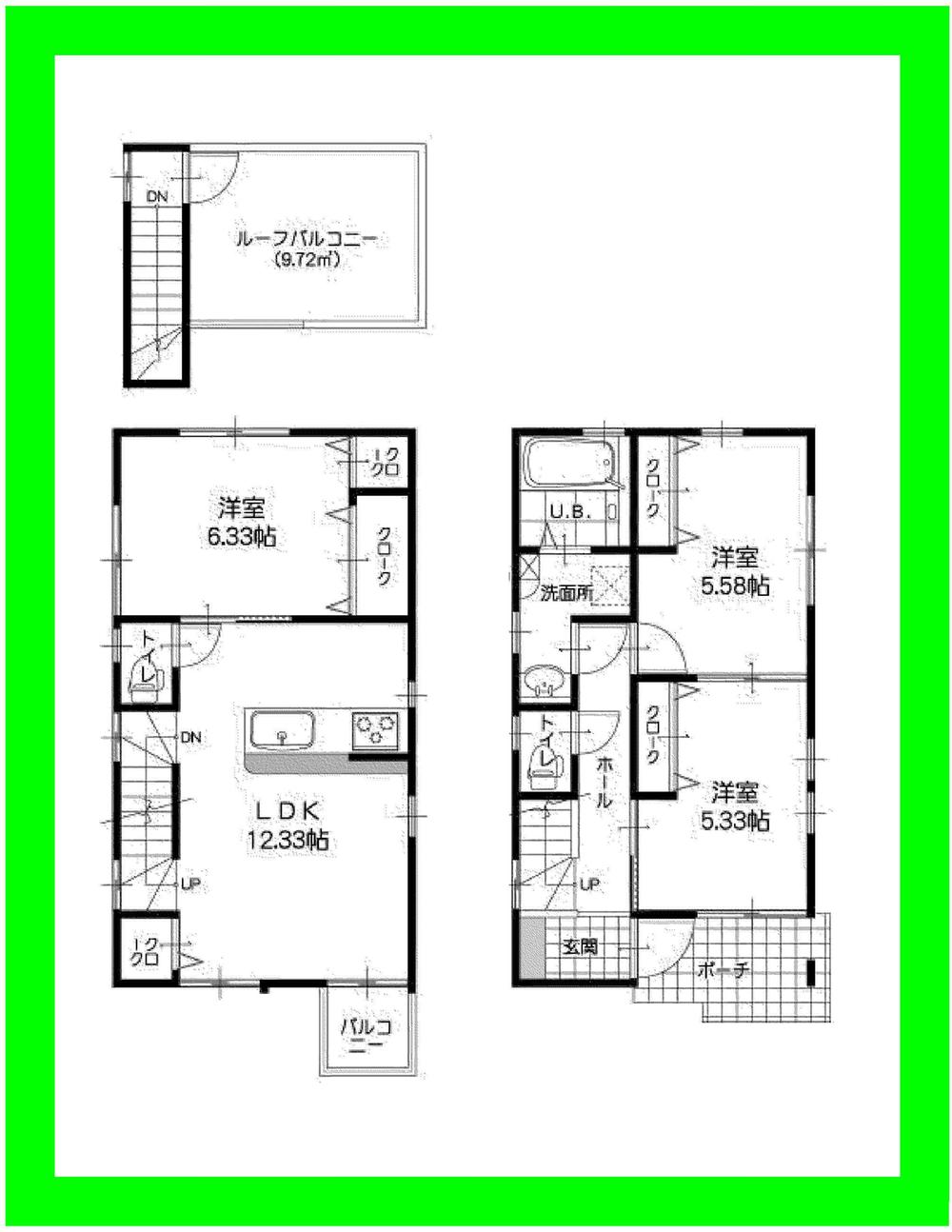 Floor plan. (B Building), Price 42,800,000 yen, 3LDK, Land area 81.94 sq m , Building area 79.98 sq m