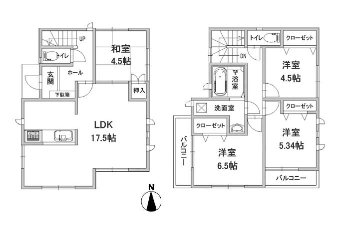 Floor plan. (1 Building), Price 56,800,000 yen, 4LDK, Land area 92.76 sq m , Building area 92.74 sq m