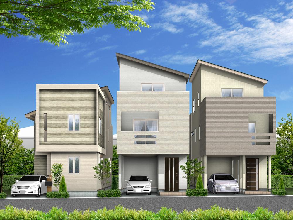 Rendering (appearance). Three buildings Rendering