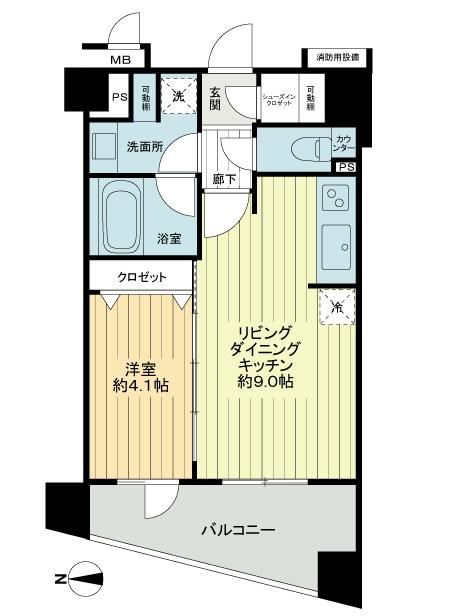 Floor plan. 1LDK, Price 24,990,000 yen, Occupied area 34.56 sq m , Balcony area 6.84 sq m floor plan