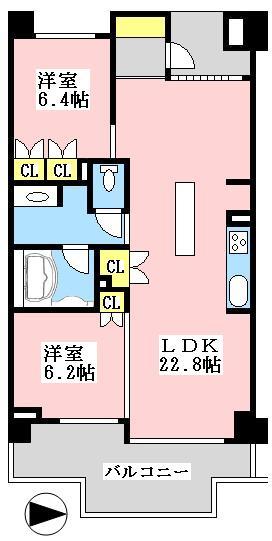 Floor plan. 2LDK, Price 31,900,000 yen, Occupied area 75.01 sq m , Balcony area 13.27 sq m
