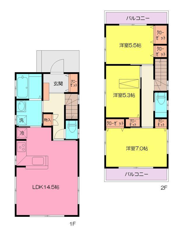 Floor plan. 46,800,000 yen, 3LDK, Land area 101.79 sq m , Building area 80.64 sq m Shakujii Park New construction