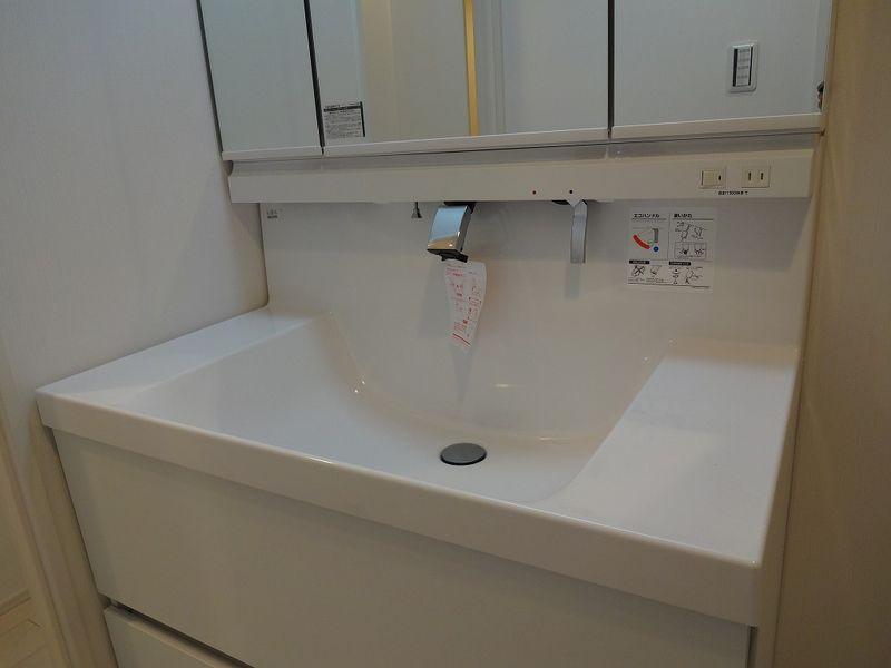 Wash basin, toilet. Bathroom vanity