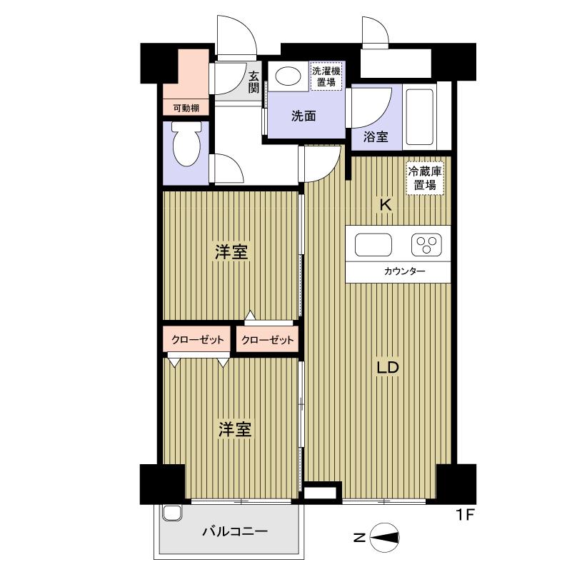 Floor plan. 2DK, Price 22,800,000 yen, Occupied area 46.31 sq m , Balcony area 2.97 sq m