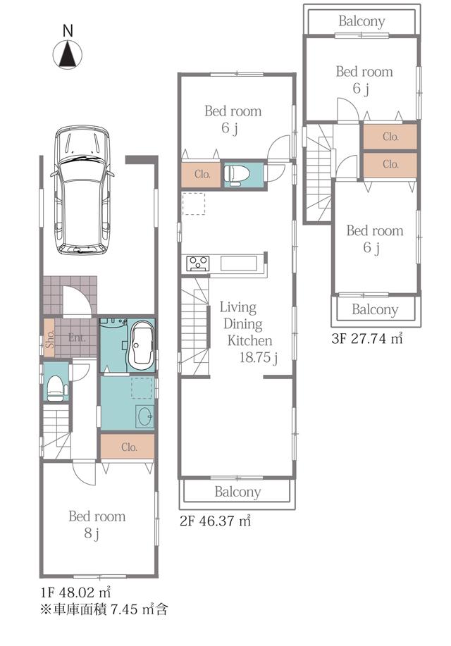 Floor plan. 51,800,000 yen, 4LDK, Land area 75.04 sq m , Building area 125.15 sq m 3 Building floor plan (49.8 million yen)