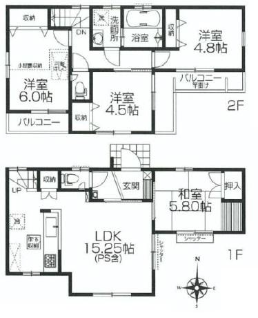 Floor plan. (6 Building), Price 46,800,000 yen, 4LDK, Land area 87.68 sq m , Building area 86.32 sq m