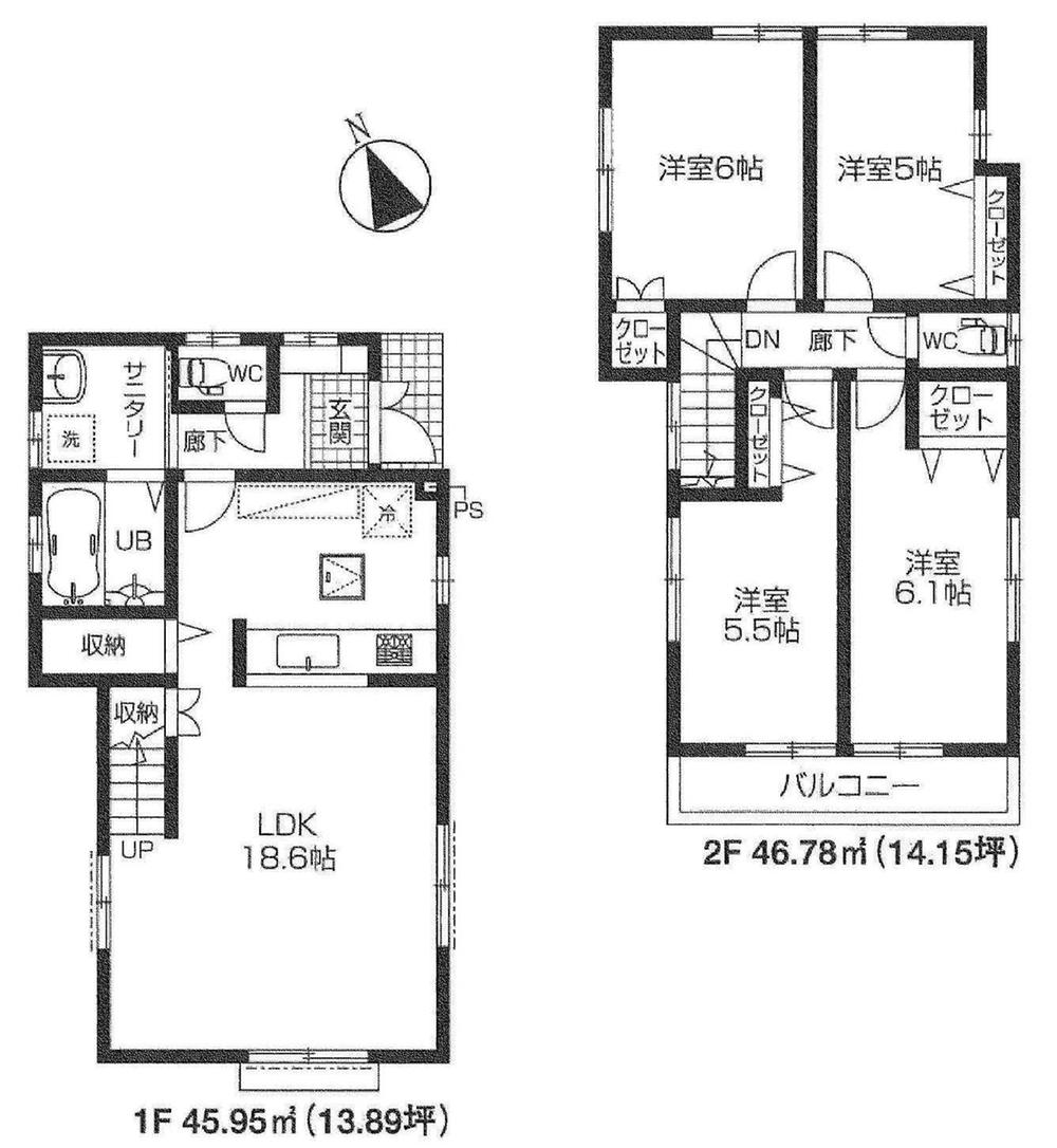 Floor plan. 53,800,000 yen, 4LDK, Land area 95.01 sq m , Building area 92.73 sq m