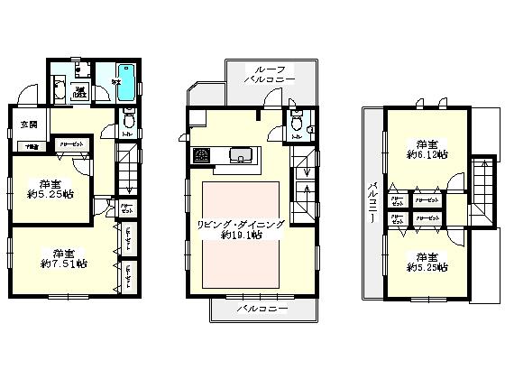 Floor plan. (A section), Price 51,800,000 yen, 4LDK, Land area 76.13 sq m , Building area 105.16 sq m
