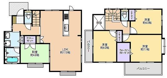 Building plan example (floor plan). Building plan example Building price 15,150,000 yen (tax included), Building area 95.588 sq m Land and building total 37.8 million yen (tax included) ※ Within this residential land it does not have obliged this building plan.
