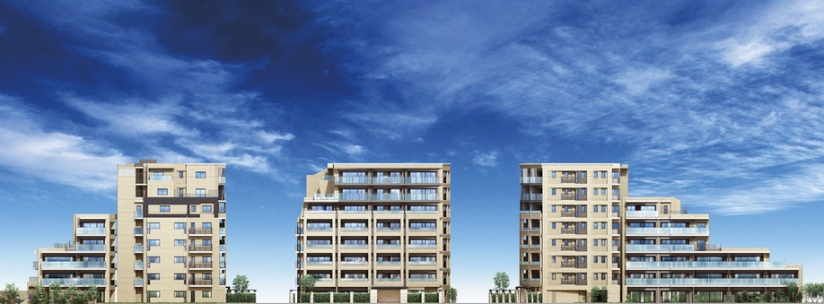 West side elevational view in order from left, South side elevational view, East side elevational view (Rendering. In which an elevation view seen from the direction buildings arranged in a row, In fact it does not line up in this way)