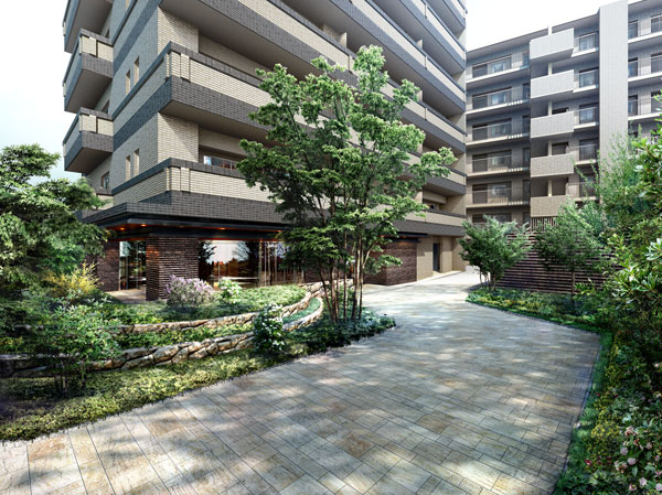 Shared facilities.  [Exterior - Rendering] To directing the approach from the gate, Artistic gardens that depict the landscape of the four seasons. Dogwood flowers and fruit is browned by the season the symbol tree, Impressively placing Takagi of Acer palmatum trappings fall to the splint of the gate. By using the evergreen shrubs in foot, Make up the approach space having a three-dimensional appearance.