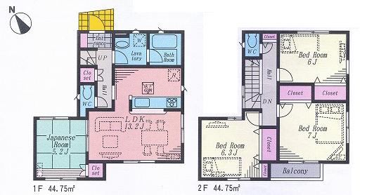 Floor plan. (Building 2), Price 40,800,000 yen, 4LDK, Land area 94.35 sq m , Building area 89.5 sq m