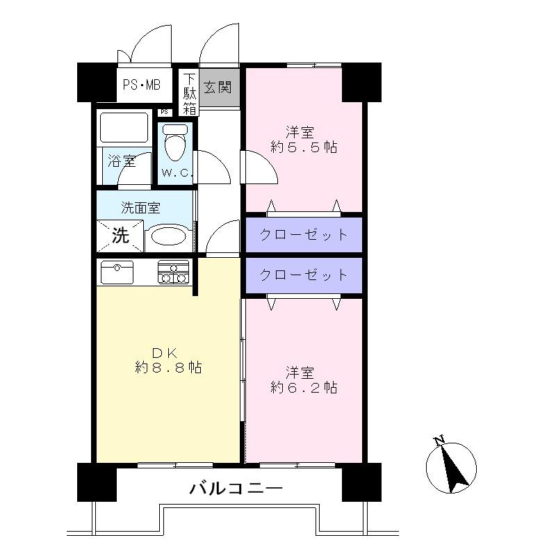 Floor plan. 2DK, Price 18,800,000 yen, Occupied area 51.17 sq m , Balcony area 6.81 sq m