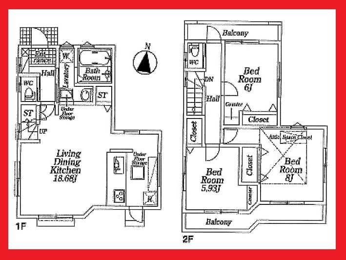 Floor plan. (1 Building), Price 51,800,000 yen, 3LDK, Land area 88.17 sq m , Building area 88.08 sq m
