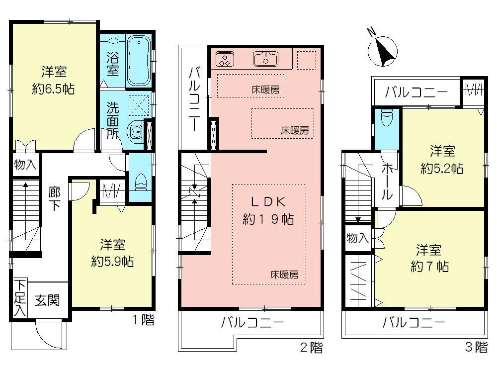 Floor plan. (1 Building), Price 54,800,000 yen, 4LDK, Land area 90.61 sq m , Building area 101.51 sq m