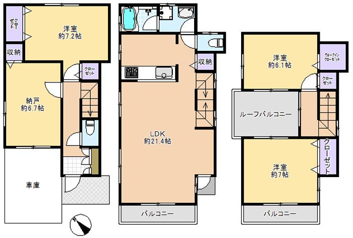 Floor plan. (B Building), Price 57,300,000 yen, 4LDK, Land area 80.44 sq m , Building area 119.06 sq m