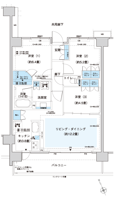 Floor: 3LDK + WIC, the occupied area: 69.95 sq m