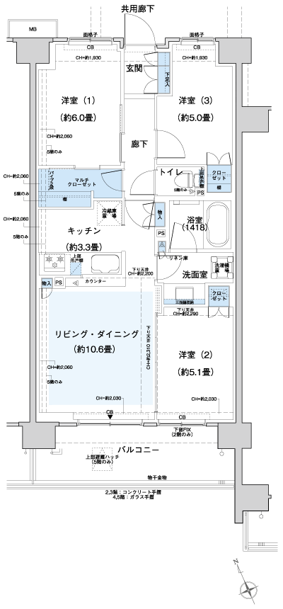 Floor: 3LDK + MC, occupied area: 66.93 sq m
