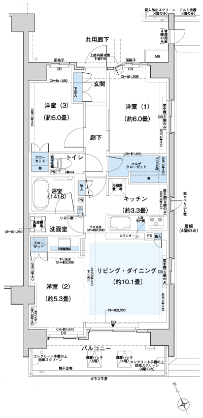 Floor: 3LDK + MC, the area occupied: 66.4 sq m