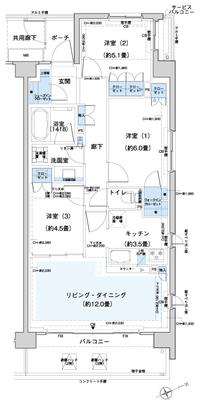 Floor: 3LDK + WIC + SIC, the occupied area: 72.68 sq m
