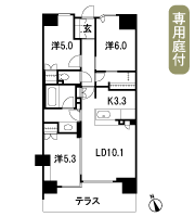 Floor: 3LDK + MC, the area occupied: 66.4 sq m
