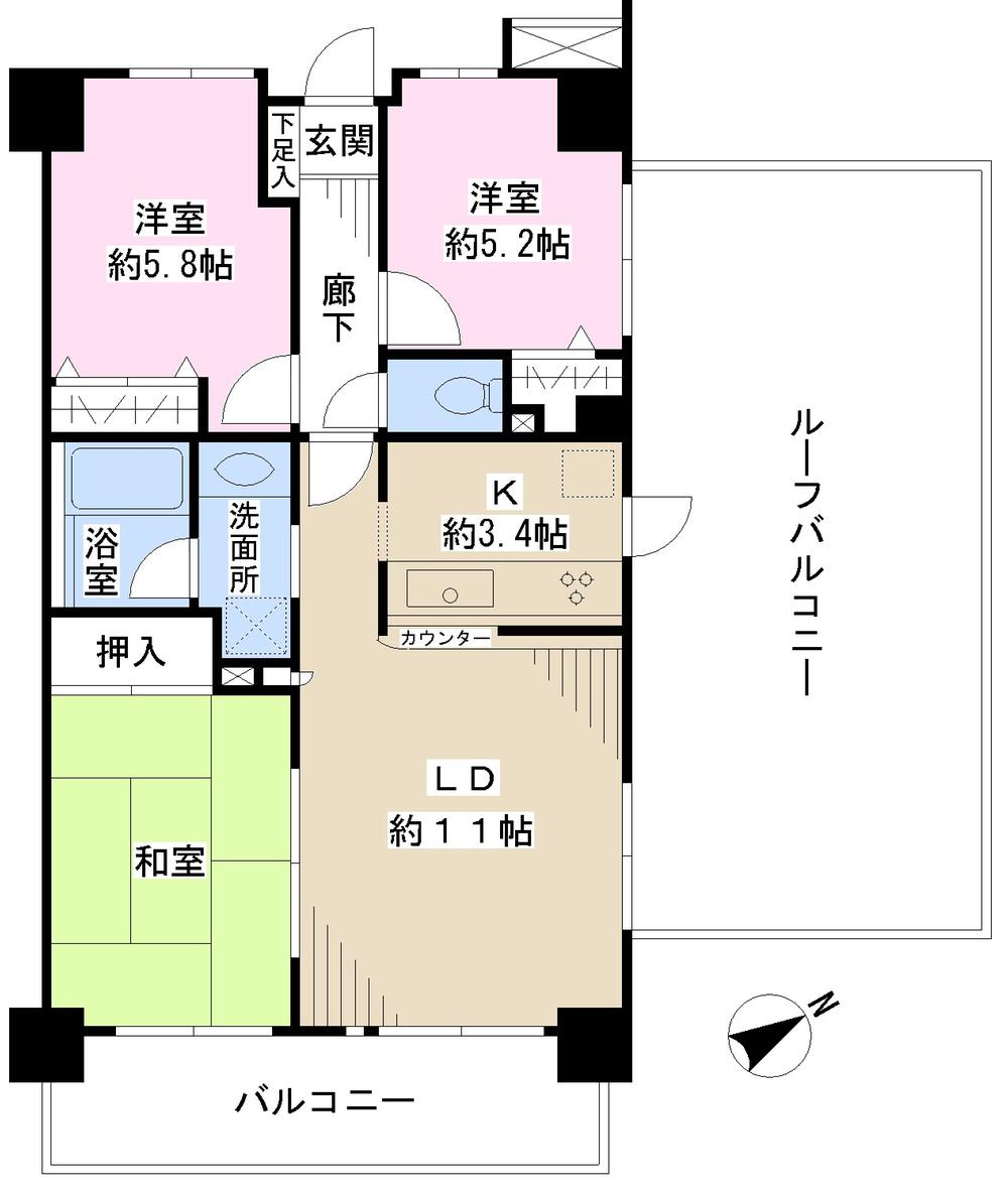 Floor plan. 3LDK, Price 27,900,000 yen, Occupied area 66.15 sq m , Balcony area 9.15 sq m