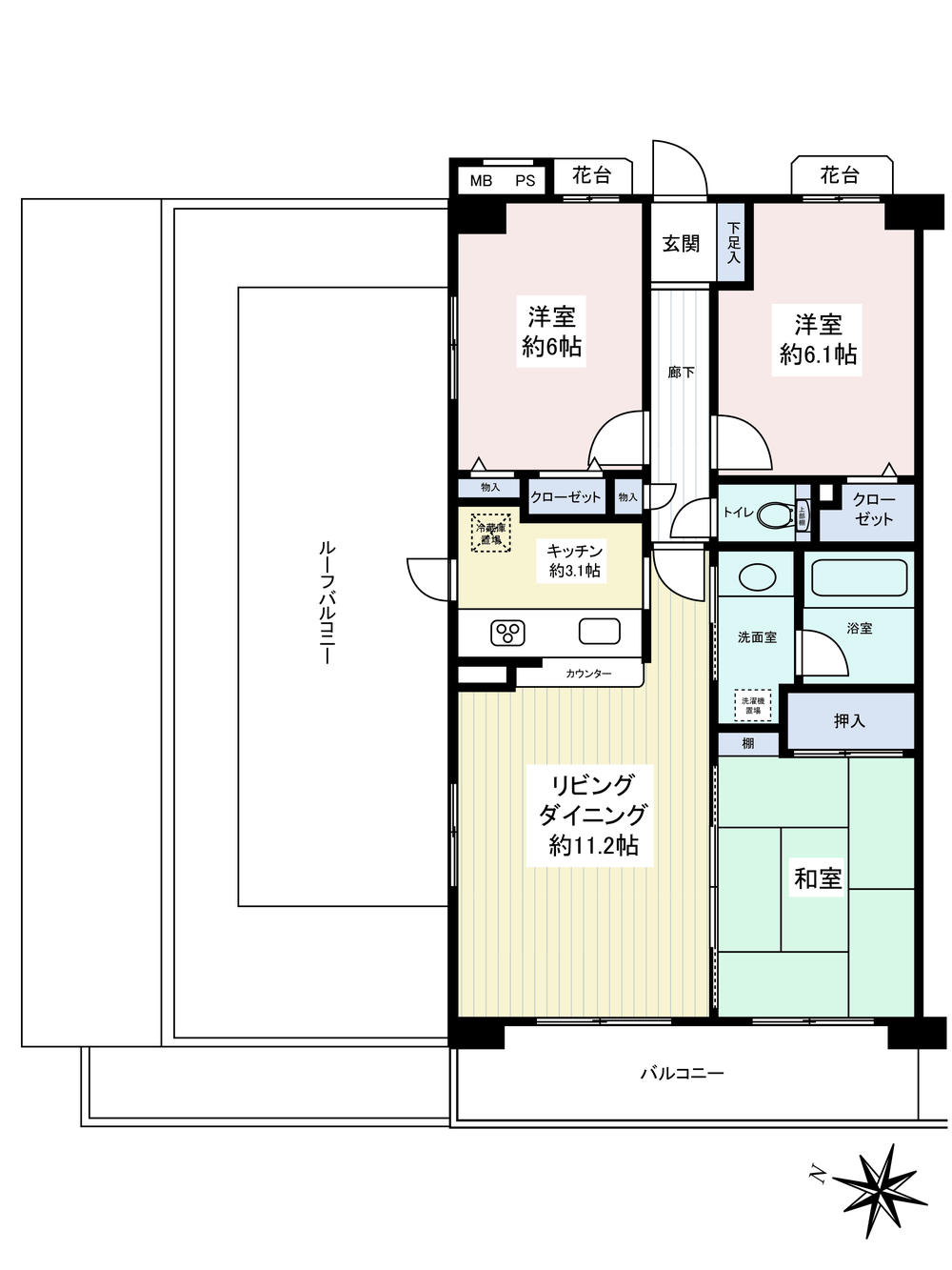 Floor plan. 3LDK, Price 41 million yen, Footprint 70 sq m , Balcony area 8.75 sq m