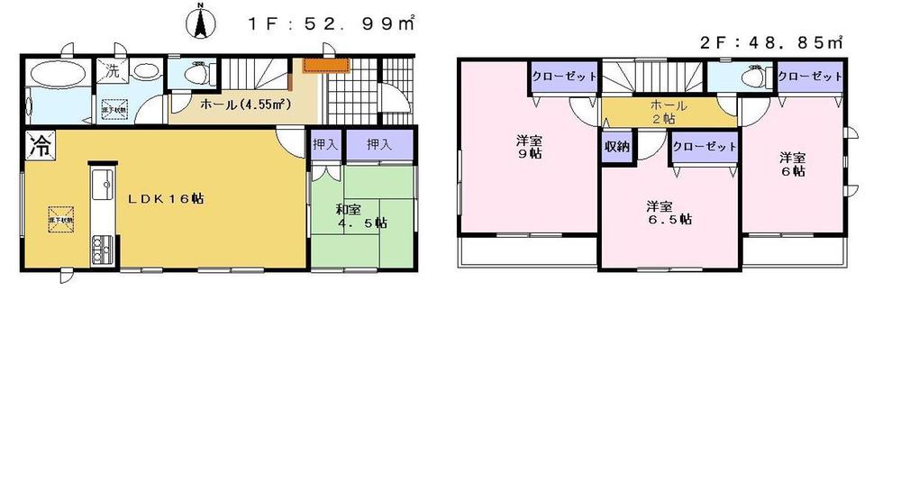 Floor plan. 53,800,000 yen, 4LDK, Land area 112.59 sq m , LDK16 Pledge bedroom of building area 101.84 sq m room is taken between spacious of 9 quires. Zenshitsuminami facing attractive ☆ 