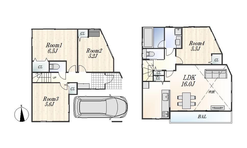 Floor plan. (A Building), Price 48,800,000 yen, 4LDK, Land area 67.3 sq m , Building area 97.46 sq m