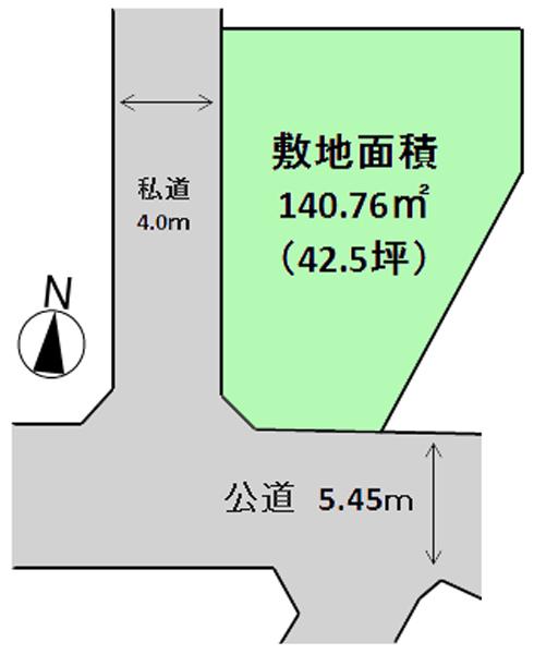 Compartment figure. Land price 35,500,000 yen, Land area 140.76 sq m southwest corner lot. 