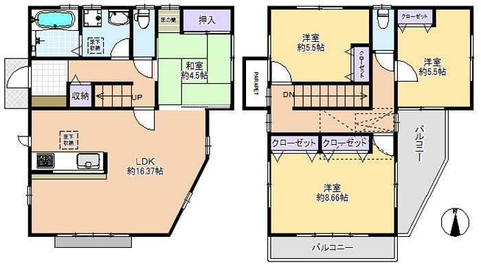 Building plan example (floor plan). Building plan example Building price 17,750,000 yen (tax included), Building area 100.59 sq m