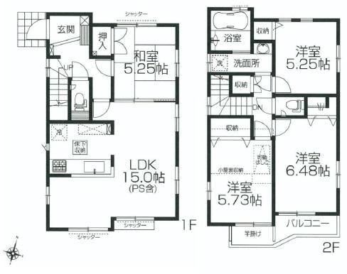Floor plan. Price 53,800,000 yen, 4LDK, Land area 92.51 sq m , Building area 91.82 sq m