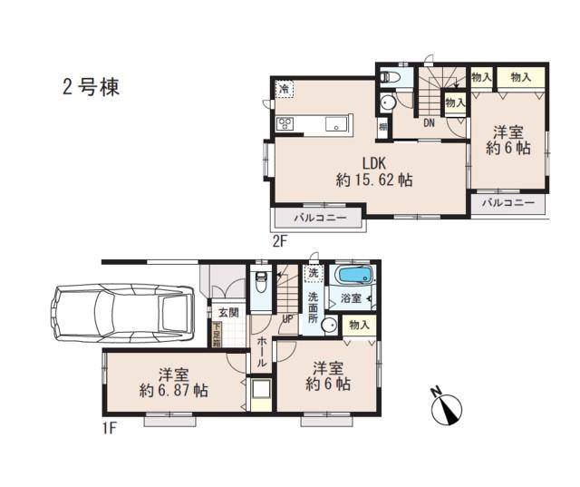Floor plan. (Building 2), Price 47,500,000 yen, 3LDK, Land area 88.55 sq m , Building area 85.3 sq m
