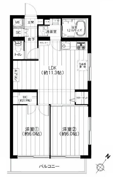 Floor plan. 2LDK, Price 22,900,000 yen, Occupied area 51.84 sq m , Balcony area 5.39 sq m
