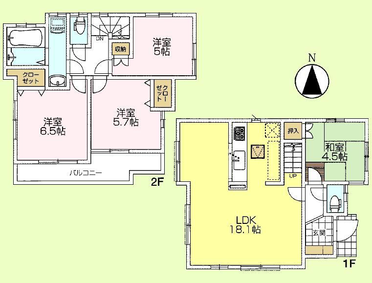 Floor plan. (Building 2), Price 59,800,000 yen, 4LDK, Land area 91.49 sq m , Building area 89.42 sq m