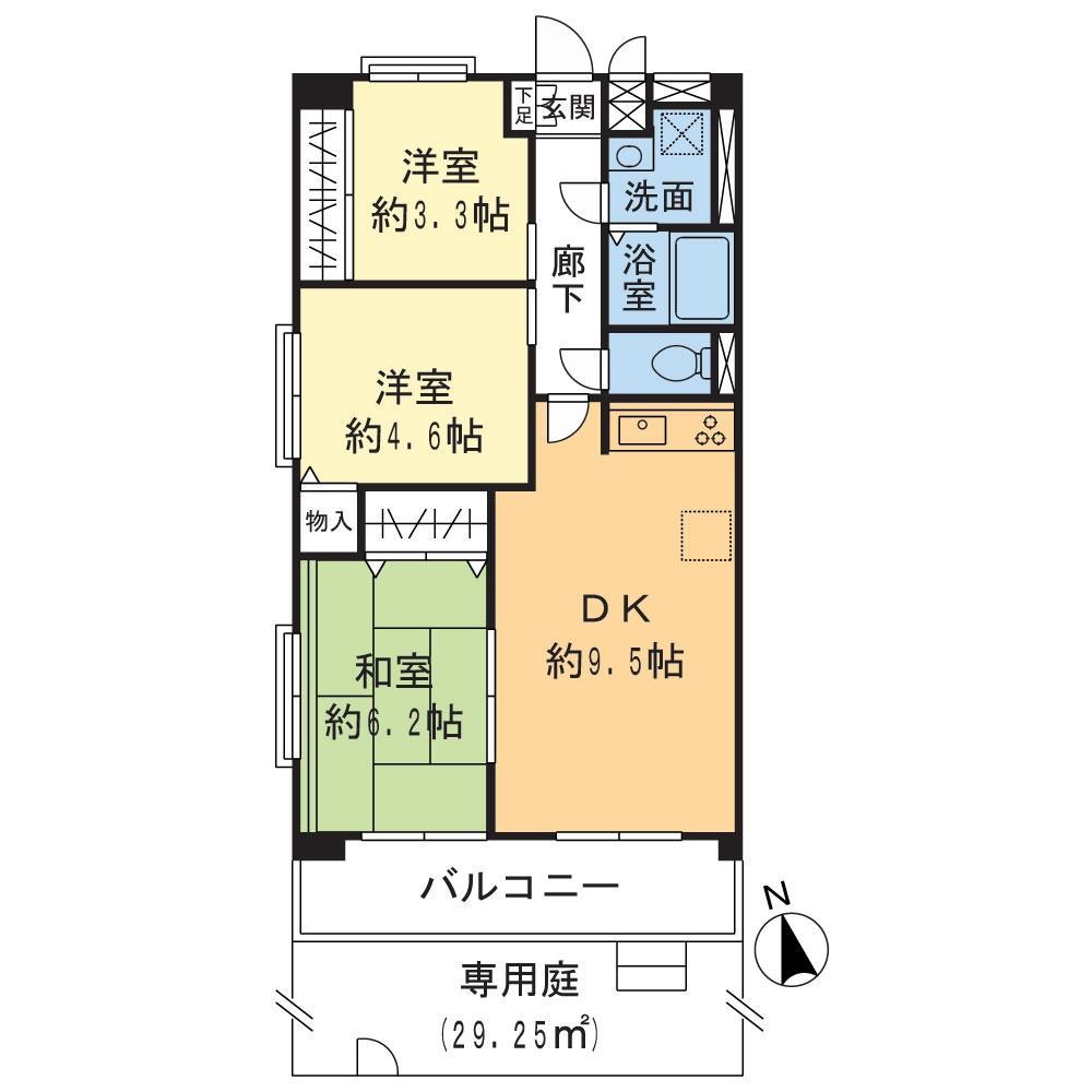 Floor plan. South-facing balcony, Southwest angle dwelling unit