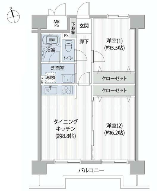 Floor plan. 2DK, Price 18,800,000 yen, Occupied area 51.17 sq m , Balcony area 6.81 sq m