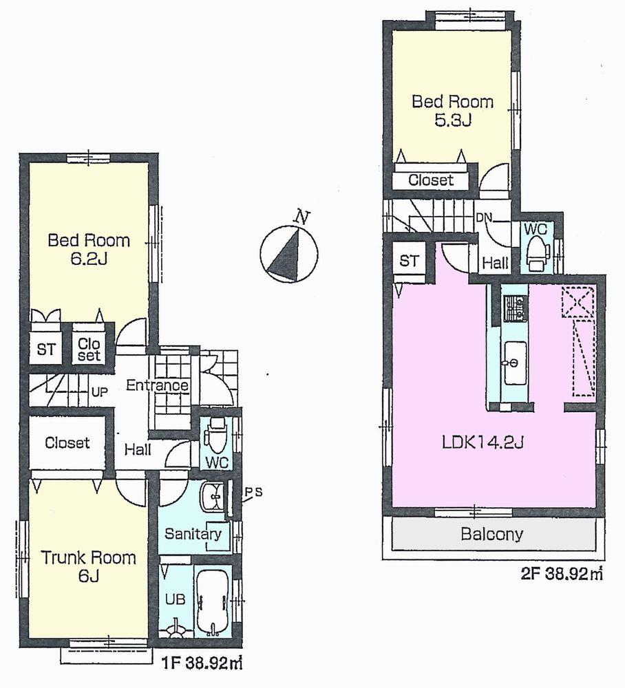 Floor plan. 38,800,000 yen, 3LDK, Land area 78.84 sq m , Building area 77.84 sq m
