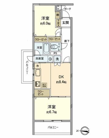 Floor plan. 2DK, Price 23.8 million yen, Occupied area 51.37 sq m , Balcony area 9.97 sq m