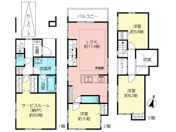 Floor plan. (B Building), Price 54,800,000 yen, 3LDK+S, Land area 76.53 sq m , Building area 116.62 sq m