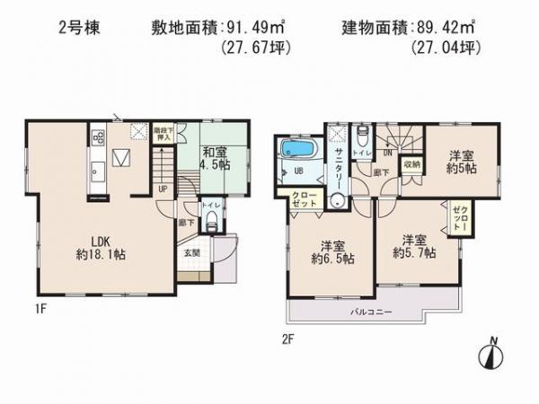 Floor plan. 58,800,000 yen, 4LDK, Land area 91.49 sq m , Building area 89.42 sq m