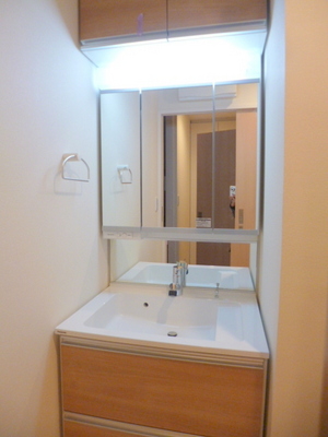Washroom. Shampoo Dresser is a wash basin with a three-sided mirror image