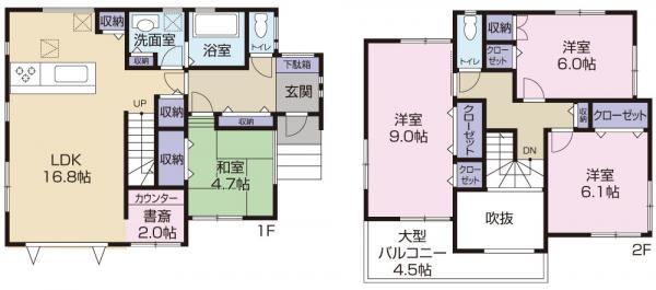 Floor plan. 66,800,000 yen, 4LDK, Land area 141.32 sq m , Building area 109.92 sq m