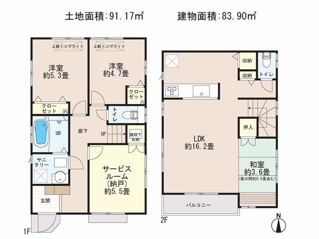 Floor plan. (1 Building), Price 51,800,000 yen, 4LDK, Land area 91.17 sq m , Building area 83.9 sq m