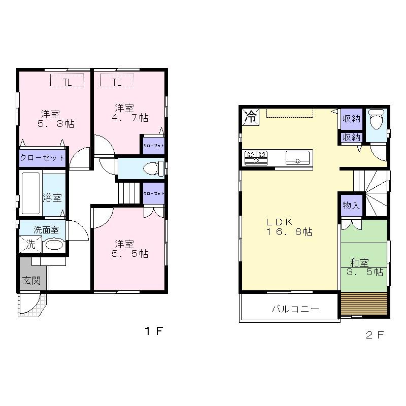Floor plan. 53,800,000 yen, 4LDK, Land area 91.17 sq m , Building area 83.9 sq m